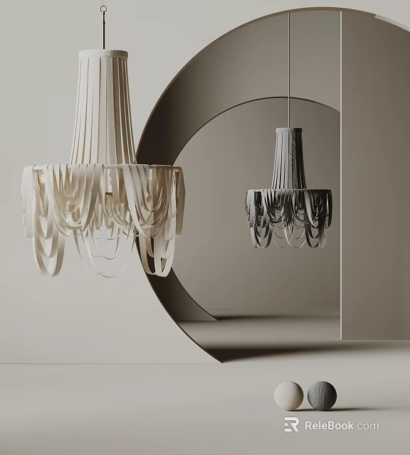Modern Striped Chandeliers In White And Black Hanging In Minimalist Interior 3d model 