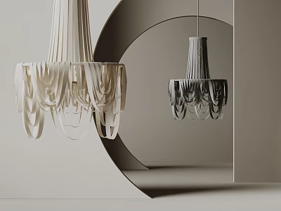 Modern Striped Chandeliers In White And Black Hanging In Minimalist Interior 3d model