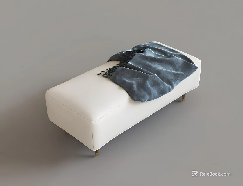 Modern White Ottoman with Soft Blue Blanket and Gold Metal Legs 3d model 