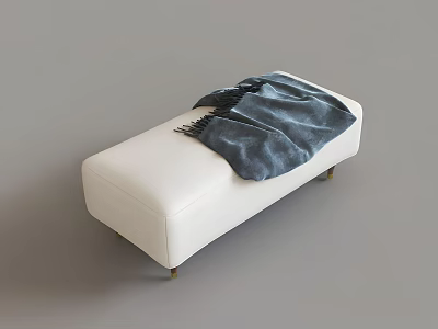 Modern White Ottoman with Soft Blue Blanket and Gold Metal Legs 3d model