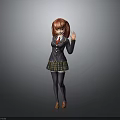 Red Haired Girl In School Uniform Waving Hand Standing Pose 3D Rendered Character