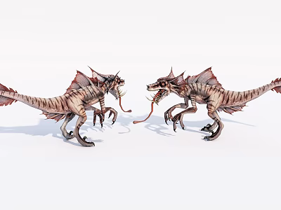 Game Movie Character Two Fierce Dragon Like Creatures Confronting With Spiked Backs And Long Tongues 3d model