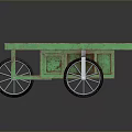 Unique Vintage Green Cart With Weathered Wooden Surface And Metal Wheels