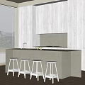 Modern Kitchen Interior With Bar Counter Light Colored Top Dark Wood Cabinets And Black Stools