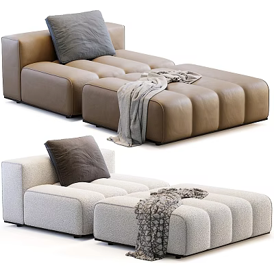 Modern Brown And Beige Ottoman Sofa Stool With Soft Cushion And Cozy Blanket Design 3d model
