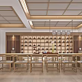 Traditional Store Interior With Wooden Ceiling Shelves Table Chairs And Outdoor Green Red Leaf Trees