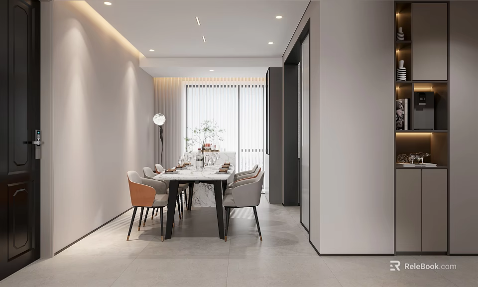 Modern Dining Living Room Interior Design With Dining Table Chairs And Window Lighting 3d model