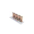 Brick Brownstone Townhouse Exterior With Multiple Windows Dark Doors Stone Steps And Street Lamps