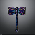 Mythical Fantasy Hammer With Colorful Flame Patterns And Ornate Purple Blue Design