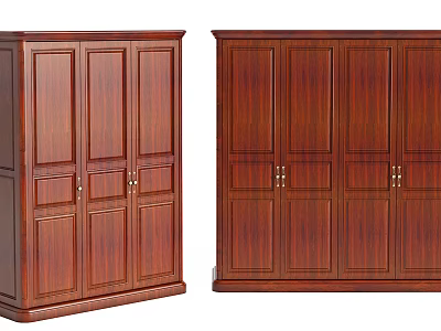 Solid Wooden Wardrobes With Dark Brown Finish Classic Design And Metal Handles 3d model