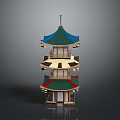 Traditional Pagoda Architecture With Green Roof Layered Eaves And Decorative Lanterns