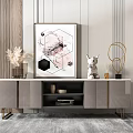 Modern TV Stand With Metal Legs Storage And Decorative Wall Art Sculpture Vase