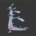 Friendly Blue White Pink Fantasy Creature Standing With Fins Wings And Outstretched Arms 3D Render