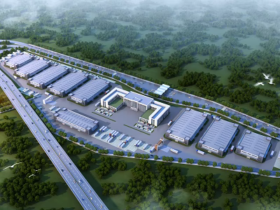 Modern factory plant logistics center plant bird's-eye view 3d model