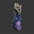 Dark Blue Japanese Drawstring Pouch With Pink Cherry Blossom Pattern Silver Top And Flower Knot