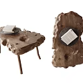 Wooden Coffee Table With Natural Irregular Texture And Decorative Books Ornaments