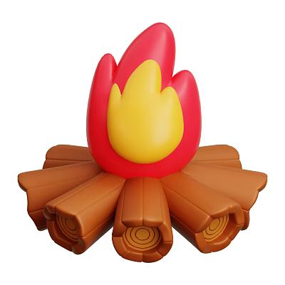 Stylish Decorative Fire Pit With Red Yellow Flames And Stacked Brown Logs 3d model
