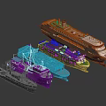 Different Types of Model Ships Including Container Cruise and Tugboat Designs
