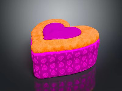 Heart Shaped Cake With Orange Top Purple Center And Pink Heart Pattern Base 3d model