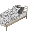 Cozy Modern Single Bed With Light Wooden Frame Patterned Quilt And Pillows 3d model