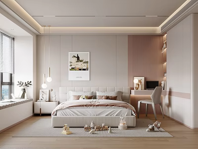 Bright Cozy Kids Bedroom Interior With Bed Study Desk Toys Window And Decorative Art 3d model