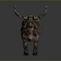 Fantasy Bovine Creature Character With Green Plant Covered Body And Unique Textured Skin