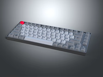 White and Gray Computer Keyboard with Red Accent Key and Sleek Design 3d model