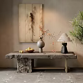 Natural Style Decorative Ornament Set on Stone Bench with Vase Lamp Wall Painting and Plant