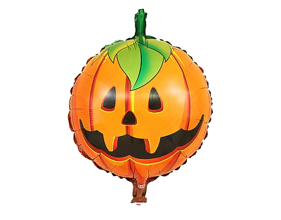 Pumpkin Balloon With Smiley Face Design And Green Leaves For Festive Daily Decoration 3d model