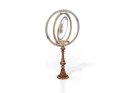Decorative Round Mirror With Metal Frame And Wooden Base For Home Decoration 3d model