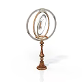 Decorative Round Mirror With Metal Frame And Wooden Base For Home Decoration
