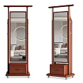 Wooden Floor Standing Clothes Rack With Mirror And Storage Drawer 3d model