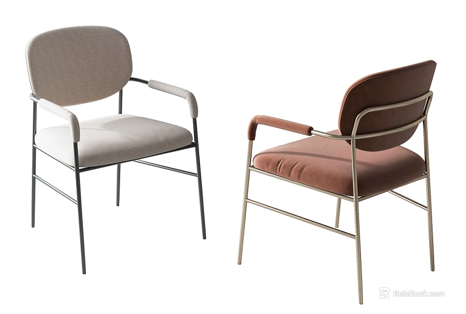 Modern Dining Chairs With Light Gray Burgundy Upholstered Seats And Metal Frames 3d model 