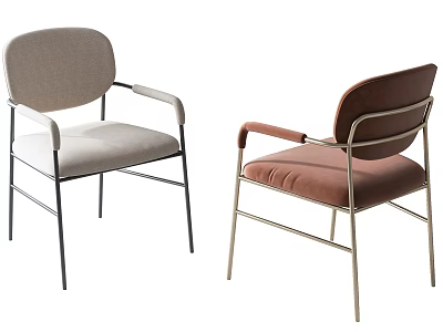 Modern Dining Chairs With Light Gray Burgundy Upholstered Seats And Metal Frames 3d model