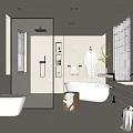 Elegant Modern Bathroom Interior With Freestanding Bathtub Glass Shower And Vanity