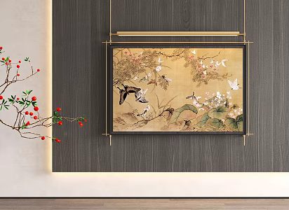 New Chinese-style Middle Ancient Decorative Painting Hundred Butterflies Picture Wall Mural Painting 3d model