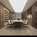 Modern Wine Cellar Interior With Dining Table And Wine Racks 3d model