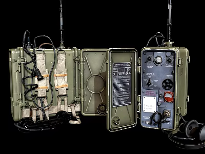 Industrial Military Communication Equipment With Open Case Antennas Control Panel And Headphones 3d model