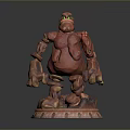 Red Cartoonish Creature Character Sculpture With Large Arms Standing On Decorative Base
