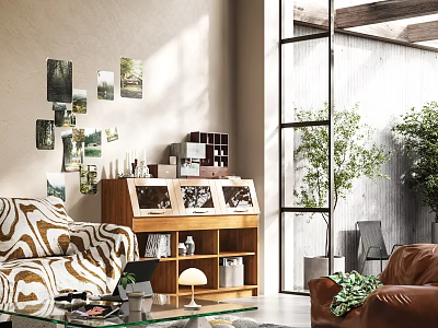 Entryway Cabinet and Side Cabinet With Photos On Wall And Potted Plant Nearby Decorative Items 3d model