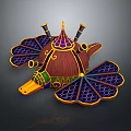Steampunk Cosmic Spaceship With Ornate Spire Vibrant Color Accents And Wing Structures
