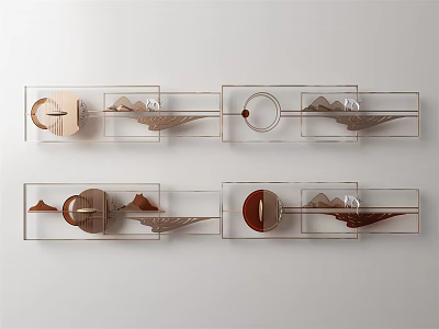 Stylish Transparent Frame Wall Decor With Various Shapes Natural Textures And Brown Beige Tones 3d model