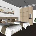Modern Hotel Guest Room With Twin Beds Nightstands Wooden Wardrobe And Wall Painting