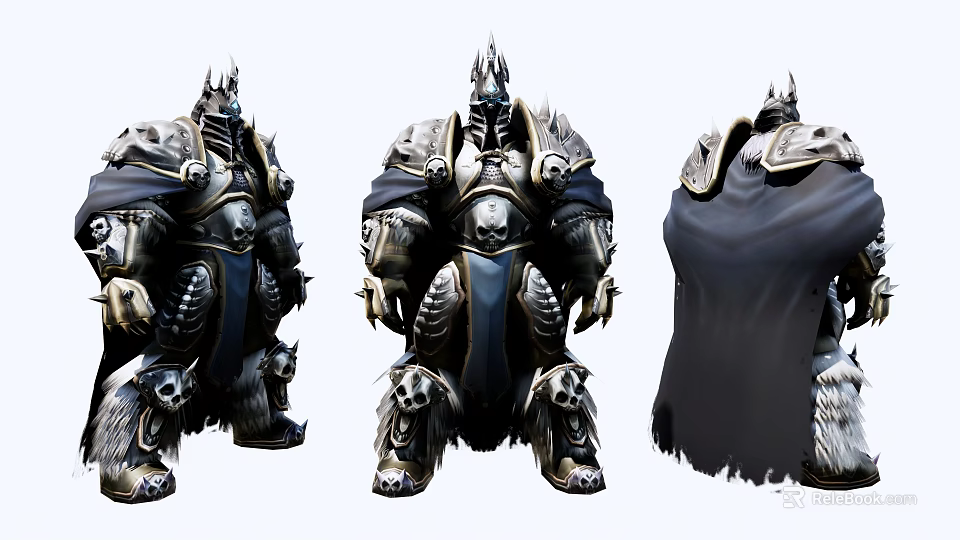 Game Movie Character With Detailed Metallic Armor Skull Decorations And Cloak 3d model 