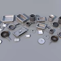 Stainless Steel Kitchenware with Baking Pans Pots Bowls Lids Measuring Cups Neatly Arranged