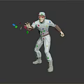 Character In White Outfit With Colorful Dots Goggles Throwing Colorful Objects