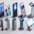 Diverse Self Service Kiosks As Public Facilities With Touchscreen And Stand Designs