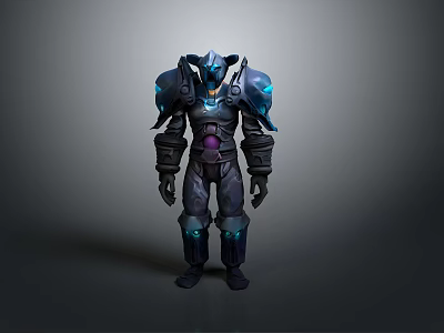 Dark Armored Character With Mythical Creature Inspired Design And Blue Glowing Parts 3d model
