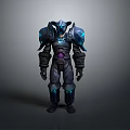 Dark Armored Character With Mythical Creature Inspired Design And Blue Glowing Parts
