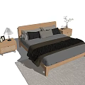Modern Double Bed Interior With Wooden Frame Nightstands Lamps And Decorative Pillows